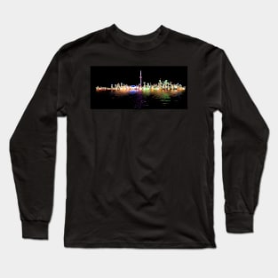 Toronto Skyline At Night From Centre Island Reflection Long Sleeve T-Shirt